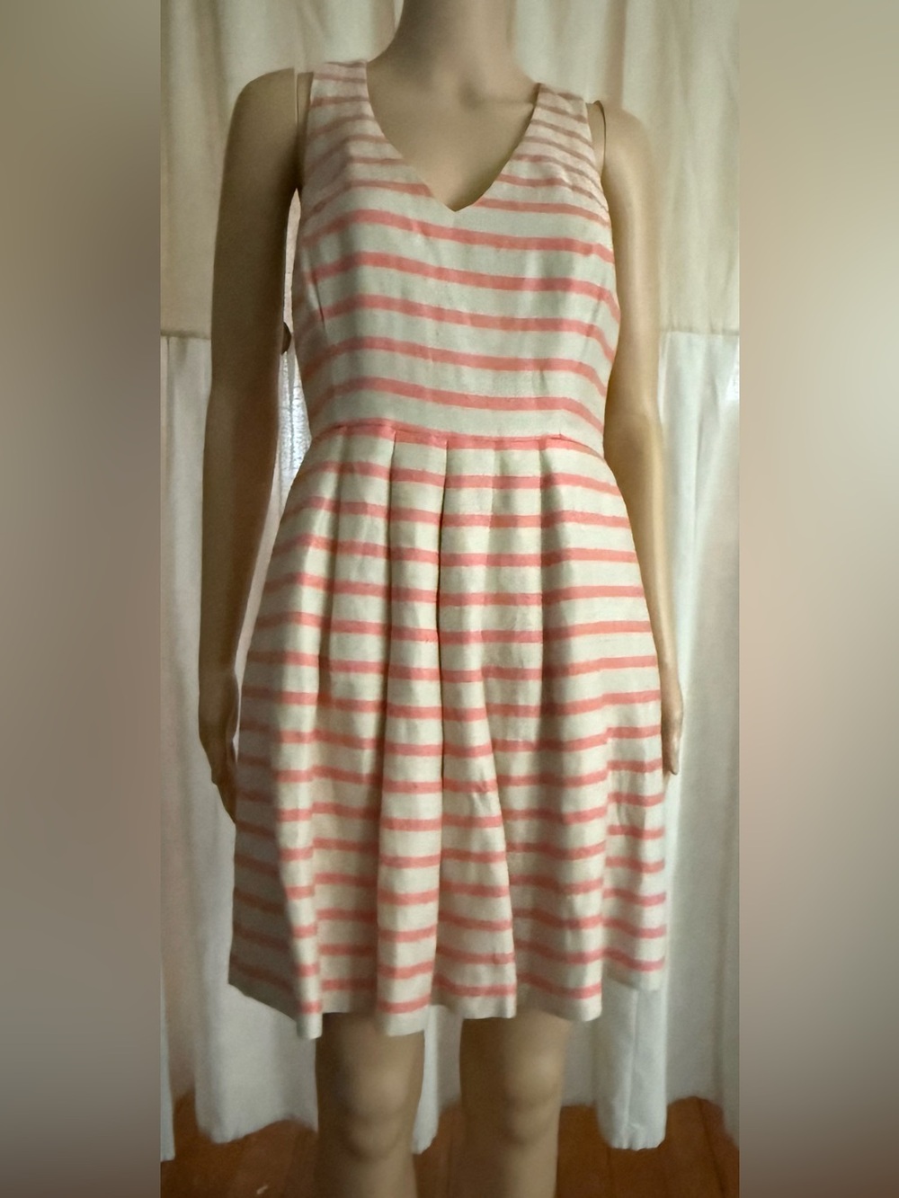 Striped Coral and Tan Banana Republic Sleeveless Fit & Flare Linen Dress size 6
